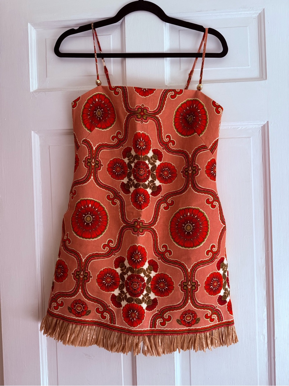 Cara Cara Valencia printed fringed linen mini dress